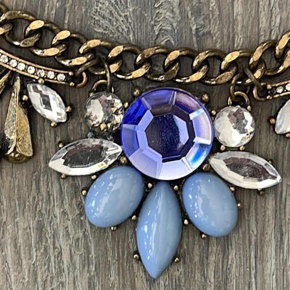 Aldo Turquoise Blue Enamel and Crystal Statement Necklace-20” Total Length - Picture 5 of 9